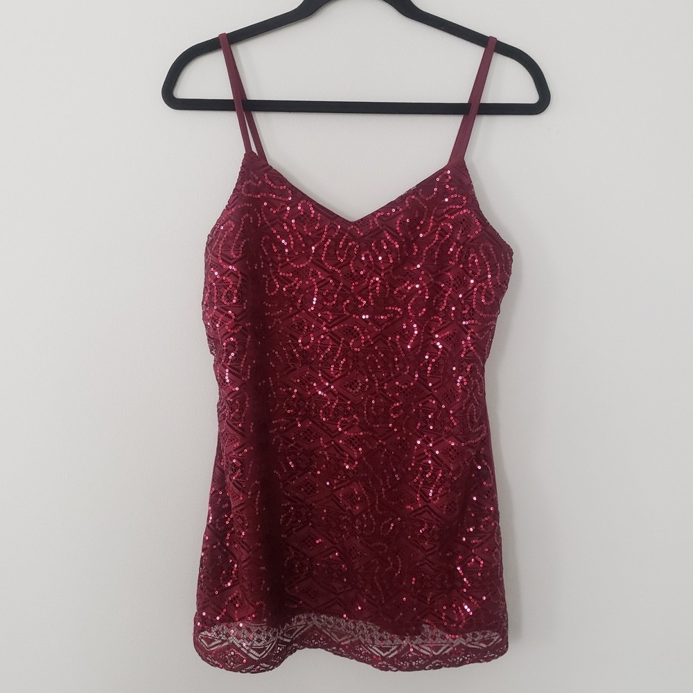 Vanity Y2K Cami Tank Top‎ MEDIUM Fairy Concert Going Out Glam Lace Sequins Layer